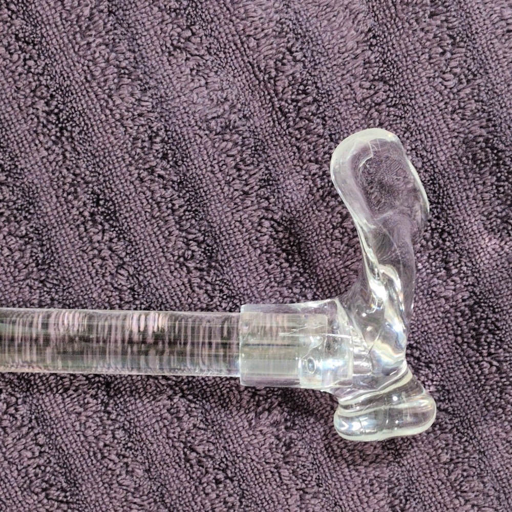 Lucite Walking Cane 32in Clear Acrylic Derby Contour Handle Modernist Right Hand - Picture 3 of 11